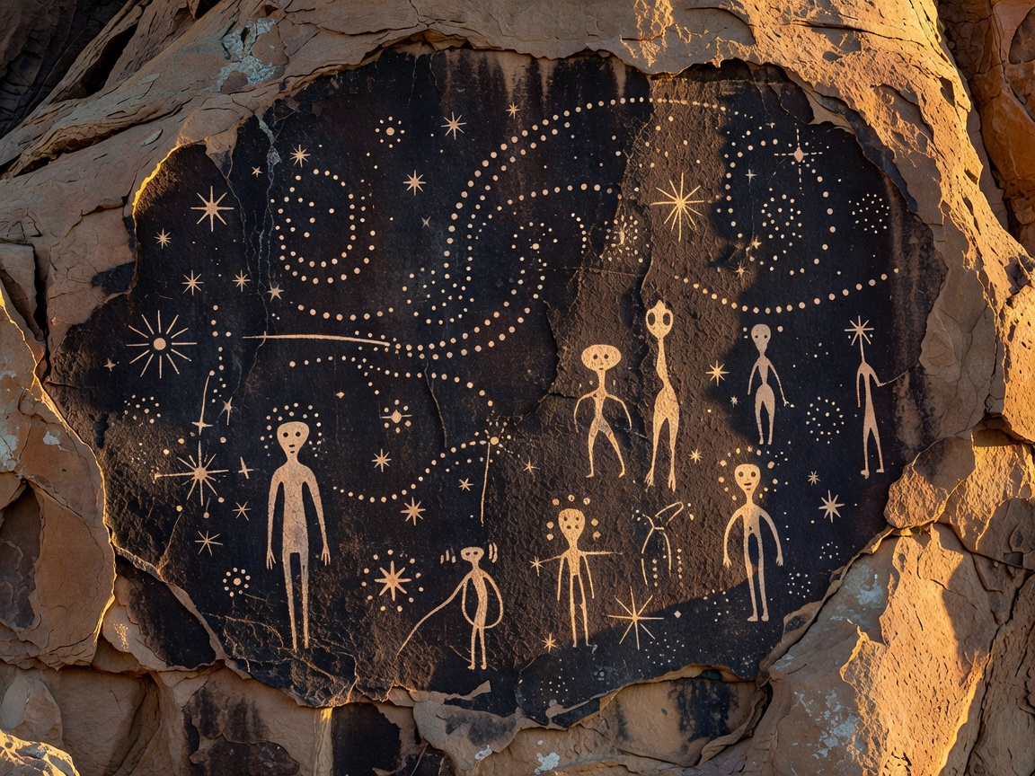 Ancient Rock Art Petroglyphs depicting Star Patterns and Beings