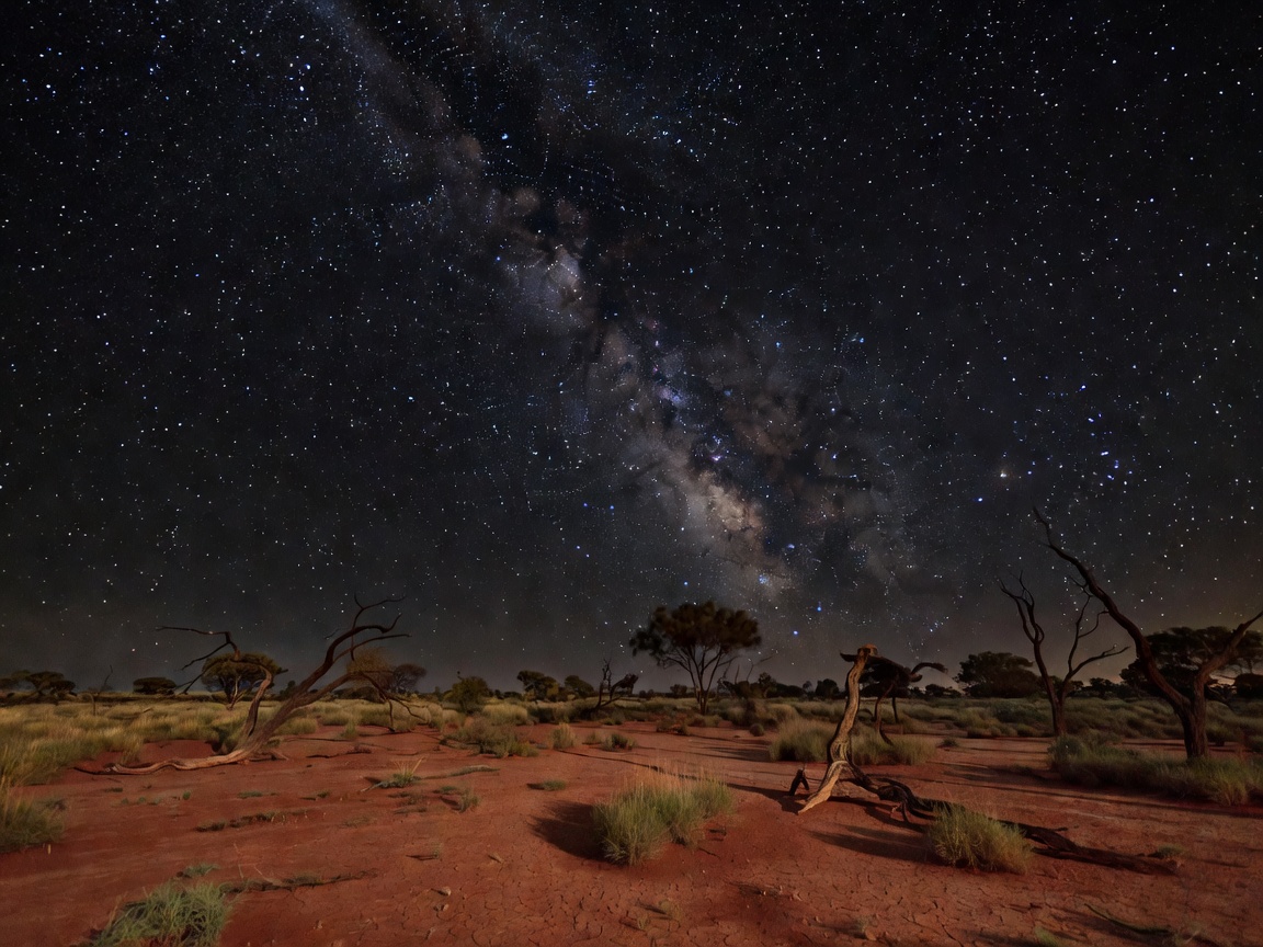 Arid Australian Outback under Starry Night Sky