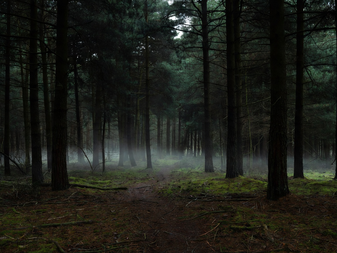 Dark Dense Pine Forest in Suffolk England